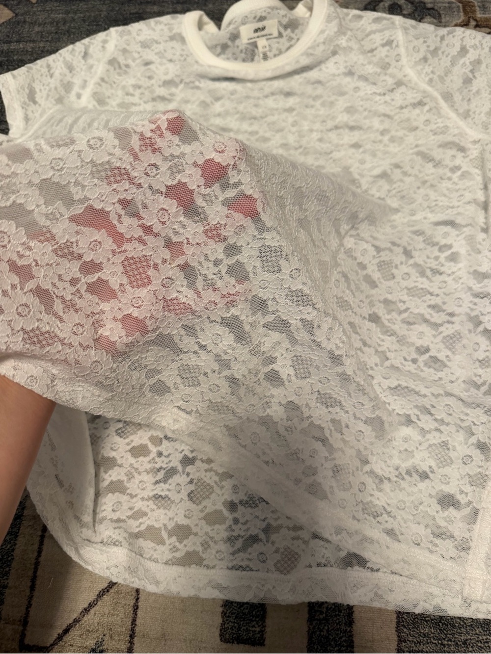 Aerie White Lace Short Sleeve Women's Top - Picture 3 of 3